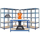 Certeo Mega Deal | Set aus 1x Werkbank (Tiefe 60 cm) und 4x Schwerlastregal (Tiefe 60 cm) | Metallregal Kellerregal Lagerregal Werkstattregal Garagenregal | Belastbar mit 1000 kg