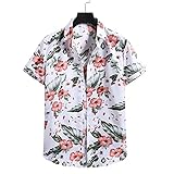 ZAIZAI Männer Casual Hemden Mode Hawaiianer Gedruckt Kurzarm Strand Shirts Holiday Floral Streetwear Leinenhemden (Color : White, Size : M code)