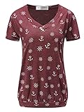 GNAWZHIQ T-Shirt Damen V-Ausschnitt Basic Tee Anker Druck Tshirt Lässig Sommer Tops Kurzarm B