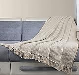 Baumwolle Plaid Sofa Decke Braun - 127x152cm Dekorativ Weiches Boho Fransen Gestrickt Blanket für Sofa, Couch Kuscheldecke Bettüberw
