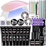 Poly Nail Gel Kit, Nail Extension Gel Kit, Builder Glitter Poly Nail Enhancement Gel Kit mit LED UV Nagellampe, Professioneller Techniker Nail Art Salon DIY All-in-One Kit Geschenk