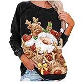 yiouyisheng Retro lockerer Rentier Print Damen Pullover Herbst Winter lässiges Langarmshirt Weihnachten Sweatshirt Weihnachtspullover Christmas Sweater T-Shirt Lose Bluse Shirt Tunika Ob