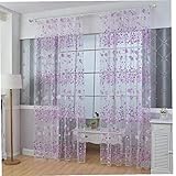 Hiinice Fenster Gardinen Einfach Tüll Kleine Blumen Vorhänge Hauptdekoration für Schlafzimmer Wohnzimmer Lila 100X270CM