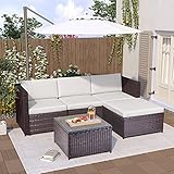 TETHYSUN Polyrattan Lounge Rattan Garten Möbel Set 3-Sitzer Rattanmöbel Sofa Set Essgruppe Gartenset Balkon-Set mit Sitz- und Rückenkissen, Lounge-Tisch mit Glasp