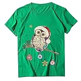 Pullover Damen Frauen Weihnachtspulli Lustig Eule Christmasmuster Bluse Top Weihnachtspullover Klassisch Eule Muster Kurzarm Christmas T-Shirt Xmas Pulli Shirt Freizeit Homewear Tunika Top