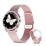 Chronus Smartwatch Damen, Fitnessuhr mit Ersatzarmband Fitness Tracker mit Pulsuhr Blutdruckmessgerät Schlafmonitor Schrittzähler Kalorien Sportuhr IP67 Wasserdicht Smart Watch für Android iOS (Rosa)