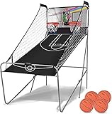 RELAX4LIFE Basketballständer Doppelschuss, Basketball Automat klappbar, Basketball-Arcade-Spiel, 8 Spieloptionen für 2 Spieler, Schießmaschine mit 4 Bällen & Pumpe, Elektronische Bewertung mit LED
