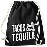MoonWorks Turnbeutel Tacos & Tequila Wurm Sombrero Tequilla Mexikanisch Gym Sac schwarz U