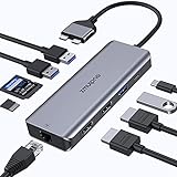 USB C Adapter für MacBook Pro Air 2021, 2020, 2019 etc,USB C Docking Station 9 in 2 Dual Monitor mit 4K HDMI, 3 USB, Gigabit Ethernet, SD/TF Card Kartenleser und 100W PD USB C Anschlü