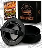Le Flair® XXL Burgerpresse-Set 4in1 | GROßES Modell | mit E-Book | Burger Pattie Presse für Hamburger ideales Grillzubehör BBQ mit Backpapier Patty Maker Burger zum Grillen | Deutsche Mark