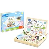 Peppa Pig Magnetisches Holzpuzzle, Magnettafel Kinder Doppelseitige Kreidetaffel, Kinderspielzeug Kreativ Set 100 Stücke, Pädagogisches Lernspielzeug Staffelei Spielzeug, Geschenke fü