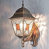 SALZBURG XL Wandlampe mit Bewegungsmelder in Kupfer Antik H:42cm E27 Außen Balkon Lamp