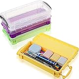 4 Stücke Kunststoff Federmäppchen, Utility Schule Aufbewahrungsboxen Veranstalter Feder Bleistift Plastikhüllen mit Schnappfestem Deckel mit Großer Kapazität (Gelb, Grün, Klar, Klar Lila)