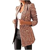 Yokbeer Frauen Casual Blazer Büro Arbeitsjacken Langarm Open Front Lose Strickjacke Anbau Temperament Professioneller Mantel (Color : Brown, Size : L)