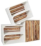 CHICCIE 3 Set Holzkiste Grete Weiß Geflammt - Langes Regal Obstkiste Dekokiste Weinkiste Ablage 50x40x30cm Gehob