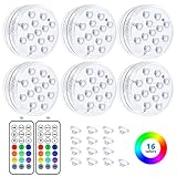 Chesbung Unterwasser Licht, IP68 Wasserdichtes LED Licht Poolbeleuchtung Magnetisch Mehrfarbige RGB-13-LED-Perlen mit Fernbedienung für Party, Hochzeit, Schwimmbad, Hallowee, 6 Stück
