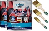 prinzcolor Premium Holzfarbe Holzlack Farbe für Holz Pinsel Schwedenrot 1,5