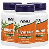 3x Now Foods Silymarin mit Kurkuma | 150mg hochdosiert | 60 Kapseln je Behälter (insg. 180 Stück) | Turmeric Mariendistel curcuma Milk Thistle Leber | Nahrungsergänzungsmittel (3er Vorteilspack)