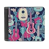 Herren Leder Geldbörse Portemonnaie Tropische Blumen Gitarre Premium Brieftasche Geldbeutel Kreditkarten Halter Wallet für Männer White One S