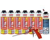 Soudal Kombi Set 6 x Soudafoam B2 X-TRA750 500ml Pistolenschaum Verfüllung Bauanschlussfugen inkl. Reiniger + Schaumpistole Compact- gebrauchsfertig, schall- und w