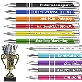 POMEKI® 30 Stück Metall Kugelschreiber mit individueller Gravur perfekt für Beruf oder Schule, Ergonomischer Druckkugelschreiber mit angenehmen Schreibgefühl + Gratis goldfarbener Pok
