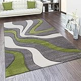 Paco Home Designer Teppich Modern Abstrakt Wellen Optik Konturenschnitt In Versch. Farben und Größen, Grösse:120x170 cm, Farbe:Grü