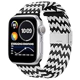 ANCEER Kompatibel mit Apple Watch iWatch Armband 42mm 44mm 40mm 38mm, Verstellbares Geflochtenes Sportarmband Loop mit Schnallen für iWatch Serie 6 / SE / 5/4/3/2/1 Z/Schwarz - Weiß