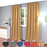 Gräfenstayn® Alana - blickdichte einfarbige Thermogardine Verdunklungsgardine mit Universal-Kräuselband - 135 x 245 cm - viele attraktive Farben - mit Öko-Tex Siegel Standard 100: „Geprüftes Vertrauen“ - Gardine Vorhang für Schlafzimmer, Wohnzimmer und viele weitere Räume 38918 (Beige)