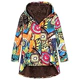 Vinitage Blumendruck Winter Mantel Damen Afrikanischer Stil Kapuzenpullover Warm Langarm Tasten Hoodie Farbblock Parka Mäntel Herbst Winter Fleece Pullover Große Größe Jacke Winterjacke Mit Kap