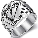 Royal Flush Ring für Männer, Flush Poker Karten Ring, Spielkartenringe, Herren Edelstahlspaten Royal Flush Poker Glücksring, Amulett Ring, Casino Glücksspiel Schmuck (18.1)