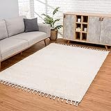 carpet city Teppich Wohnzimmer - Shaggy Hochflor Creme - 80x150 cm Einfarbig - Moderne Teppiche mit F