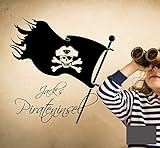 Wandtattoo Wandaufkleber Piratenflagge Totenkopf Pirat Wunschnamen M1355 - ausgewählte Farbe: *Dunkelgrau* Größe:*S 40cm breit x 40