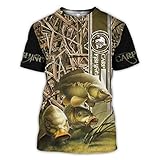 BBYOUTH 3D Bassfischen-Hemden Für Männer, Tarnung Fischmann-Reaper Print Tierkunst Sommer Kurzarm Harajuku T-Shirt,Carp Fishing,XXL