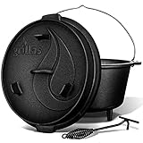 grillas Dutch Oven Set inkl. Rezeptideen | bereits eingebrannt - preseasoned | Feuertopf Gusseisen I Bräter mit Deckelheber und Henkel (Topf mit Füße, 9 Liter / 9 QT)