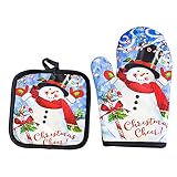 Weihnachten Topflappen Ofenhandschuhe, Hitzebeständige Grillhandschuhe, Weihnachtsdekoration, Handschuhe für Küche, Grillen, Kochen, Backen - 2 Stück