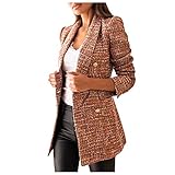 Briskorry Damen Karo Muster Blazer Business Sakko Tailliert Anzug mit Tasche Basic Outerwear Knöpfen Revers Geschäft Anzüge Mantel Jacke Langarmshirt Damenjack