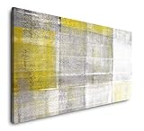 Paul Sinus Art grau und gelb 120x 60cm Panorama Leinwand Bild XXL Format Wandbilder Wohnzimmer Wohnung Deko Kunstdruck