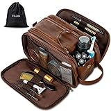 Elviros Kulturbeutel PU-Leder für Herren große wasserdichte Reise-Kulturtasche Waschtasche im Bade Kosmetiktasche mit einem Nass-Trockenbeutel, Dunkel B