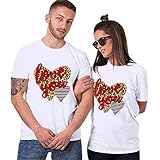 Couple Shirts Valentinstag COOFANIN Patchwork Herz Leopardenmuster Kurzarm Rundhals Passende T-Shirts Leicht Dünn Übergröße Lose Baggy Lovers Mr Mrs Honeymoon Frau Freund Geschenke Tops, weiß, XL