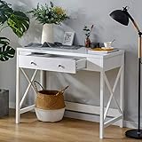 Schreibtisch mit Schublade Weiß 100x48x78cm(BxTxH) Nordisches Design modern Computertisch Arbeitstisch Arbeitszimmer-Tische Büro-Schreibtisch Schminktisch ohne Spiegel Bürotisch aus Holz und E