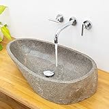 Waschbecken Stein oval Naturstein 60 cm Aufsatz-Waschbecken aus Stein Granit Flussstein Steinwaschbecken Findling WOHNFREUDEN, Waschbecken 60 oval:Auswahl des Unikats durch w