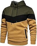 Rave on Friday Unisex Hoodie Armeegrün Patchwork Fleece Pullover Langarm Farbblock Sweatshirt Atmungsaktive Sport Outwear Hoody Casual Tops mit Kanga Tasche und Kordelzug für Herren Damen XXXL