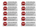 10 x Keine Werbung Aufkleber - Schild – Folie - Sticker (Stop Bitte Keine Kostenlose Zeitung, Flyer, Handzettel, Wurfsendungen, Wochenblätter, Werbung) für den Briefkasten - 10 Stück