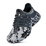 ZOCAVIA Kinder Herren Schuhe rutschfest Turnschuhe Ultraleichte Laufschuhe Atmungsaktive Outdoor Sportschuhe Wanderschuhe Camouflage grau 37 EU