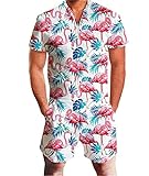 Fanient Herren Jumpsuit One Piece Flamingos Grafik Overalls Sommer Shorts Strand Badehose Cargohosen Strampler Outfits XXL