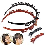 Frisurenhilfe Haarreif, Haar Styling Haarspangen, Haarnadeln Doppelknall Frisur, Haarklammern Haarclips, Stirnband mit Clip Klammern, Twist Clip Stirnband, Haarhalter für Damen Mädchen Frauen(4 Stück)