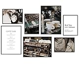 Hyggelig Home Premium Poster Set - 7 passende Bilder im stilvollen Set als Küchen Wand Deko - Collage Vintage Bild Kaffee Coffee Espresso Café - 3 x DIN A3 + 4 x DIN A4 - Set Kaffee ohne R