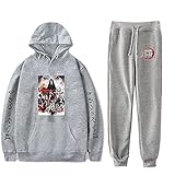 Yumenam Unisex Demon Slayer: Infinite Train 2PCS Trainingsanzug Kimetsu no Yaiba Ghost Month 3D Drucken Langarm Kapuzenpullover + Sweathose Sportsuit Sweatshirts Lange Hose Hip Hop Streetwear O