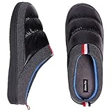 HomeTop Bequeme, isolierte Herren-Hausschuhe aus Memory-Schaum mit Sohle für drinnen und draußen, schwarz / blau,