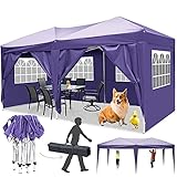 Faltpavillon 3x3/3x6 Pavillon Wasserdicht Gartenpavillon UV Schutz Faltpavillon mit 4 Seitenteilen Festival Partyzelt Sonnenschutz Pavillon für Strand / Garten / Hochzeit / Camping (3x6M, Violett)